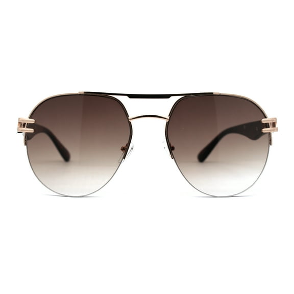 SA106 Luxury Half Rim Tear Drop Shape Round Pilots Sunglasses Gold Brown