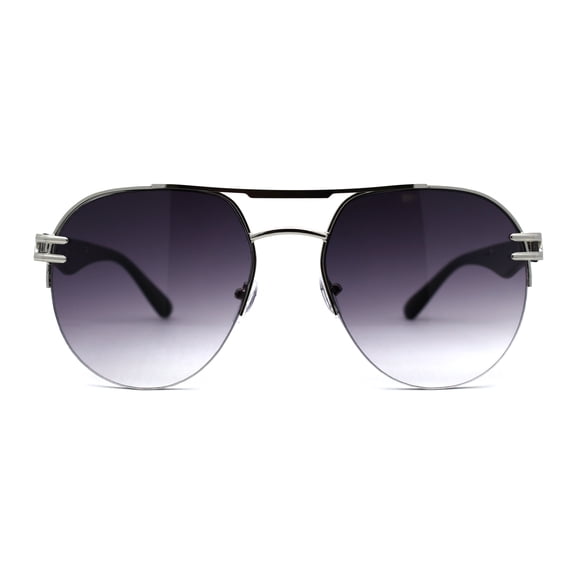 SA106 Luxury Half Rim Tear Drop Shape Round Pilots Sunglasses Silver Smoke