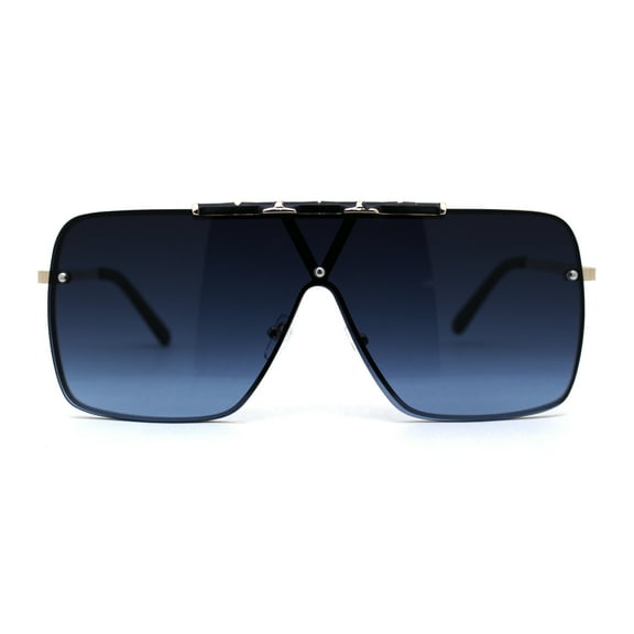 SA106 Luxury Rimless Oversize Shield 90s Fashion Sunglasses Gold Navy