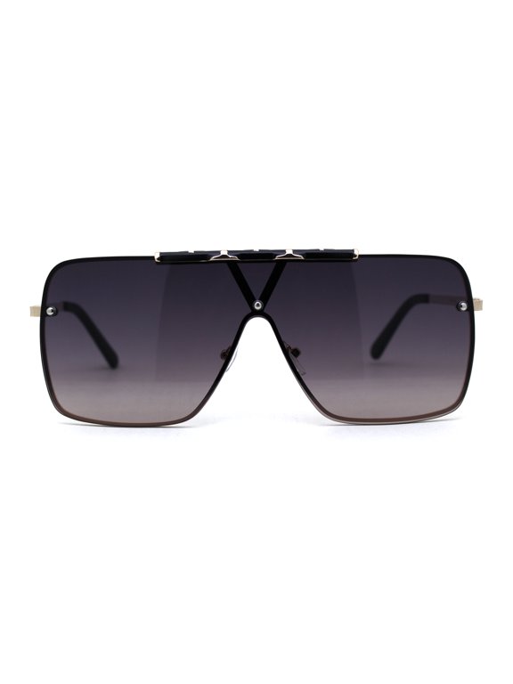 Luxury Rimless Oversize Shield 90s Fashion Sunglasses Gold Smoke