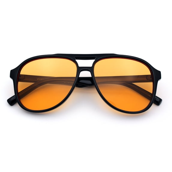 SA106 Mens Classic Aviator Sunglasses Retro Double-Bridge Racer Colored UV400 / Black Frame - Orange Lens