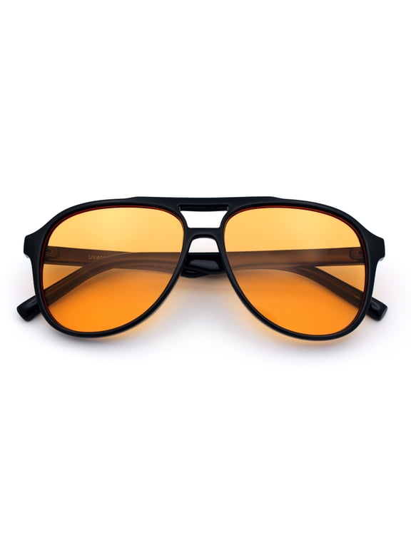 Mens Classic Aviator Sunglasses Retro Double-Bridge Racer Colored UV400 / Black Frame - Orange Lens