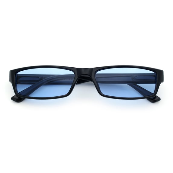 SA106 Mens Hippie Hustler Color Lens Narrow Rectangular Black Frame Sunglasses Blue Lens