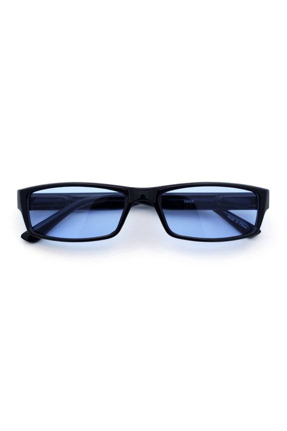 Mens Hippie Pimp Color Lens Narrow Rectangular Black Frame Sunglasses Blue