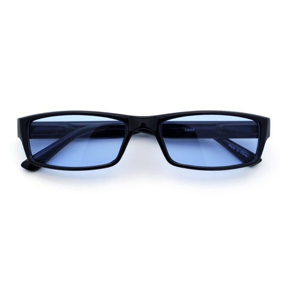 SA106 Mens Hippie Pimp Color Lens Narrow Rectangular Black Frame Sunglasses Blue