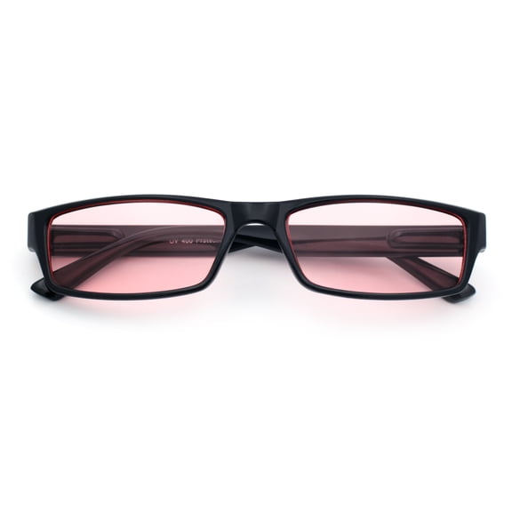 SA106 Mens Hippie Hustler Color Lens Narrow Rectangular Black Frame Sunglasses Pink Lens