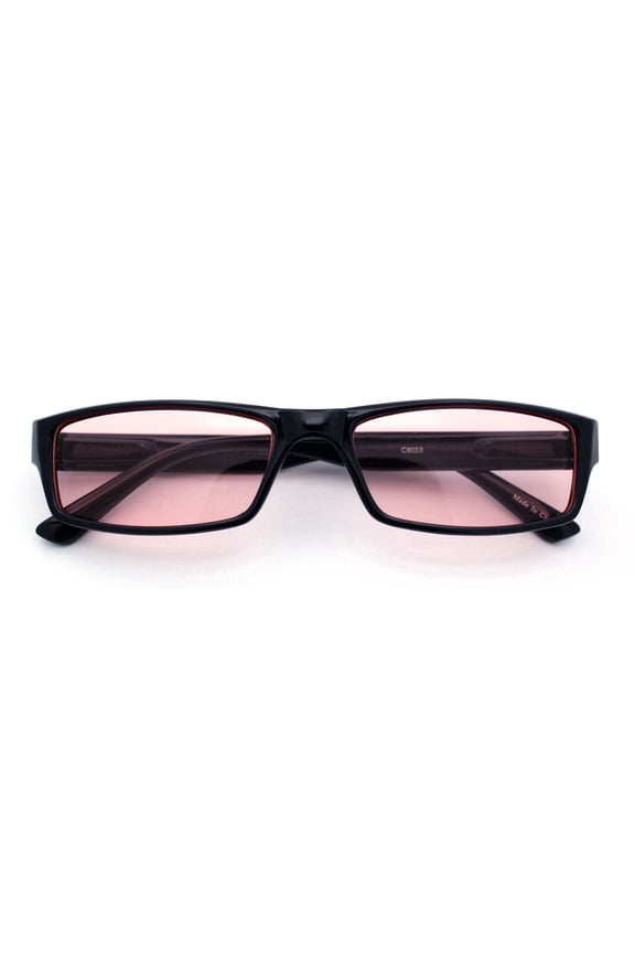 Mens Hippie Pimp Color Lens Narrow Rectangular Black Frame Sunglasses Pink