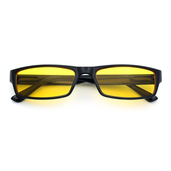 SA106 Mens Hippie Hustler Color Lens Narrow Rectangular Black Frame Sunglasses Yellow Lens