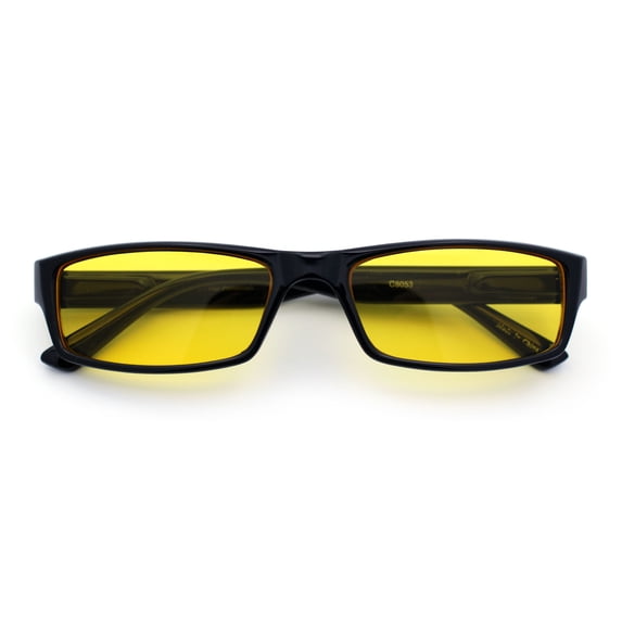 SA106 Mens Hippie Pimp Color Lens Narrow Rectangular Black Frame Sunglasses Yellow