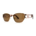 thumbnail image 1 of SA106 Mens Luxury Art Deco Metal Engraving Rectangle Sunglasses Gold Solid Brown, 1 of 4