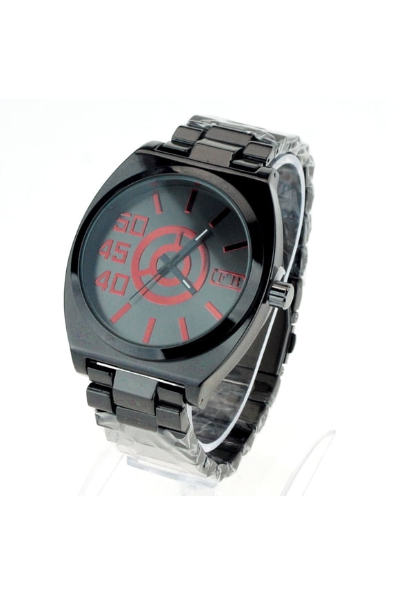 Mens Metal Link Band Minimal Mod Analog Round Wrist Watch Gunmetal Red