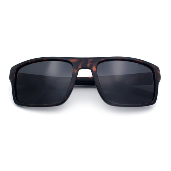SA106 Mens Polarized Flat Top Square Sunglasses Matte Finish Rectangular UV400 Anti Glare Driving Matte Tortoise Frame - Black Lens