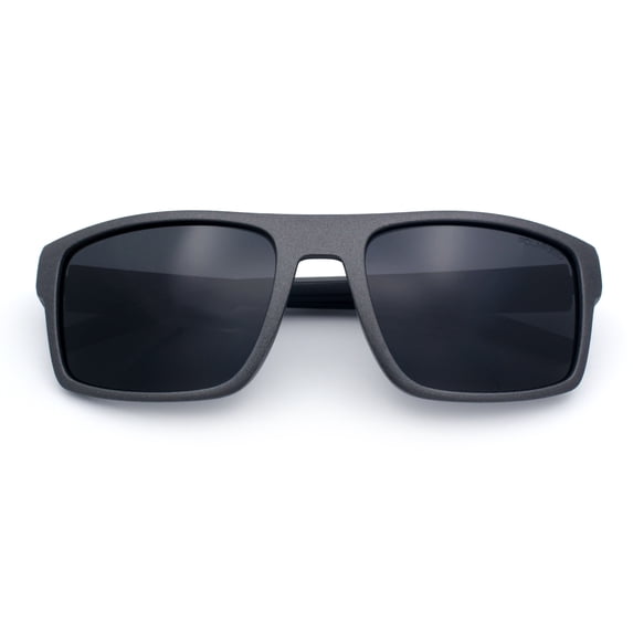 SA106 Mens Polarized Flat Top Square Sunglasses Matte Finish Rectangular UV400 Anti Glare Driving Metalic Grey Frame - Black Lens