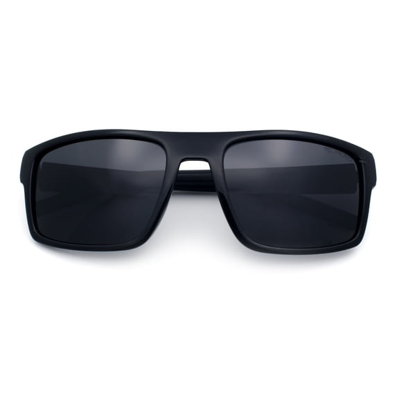 SA106 Mens Polarized Flat Top Square Sunglasses Matte Finish Rectangular UV400 Anti Glare Driving Shiny Black Frame - Black Lens