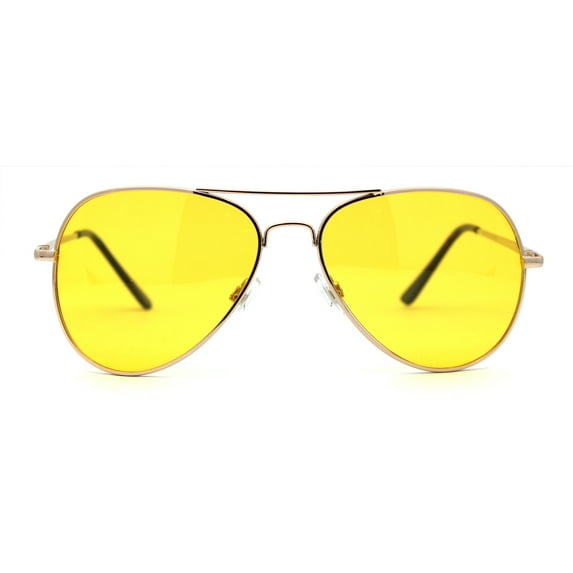 SA106 Mens Polarized Metal Rim Night Driving Lens Aviator Sunglasses Gold