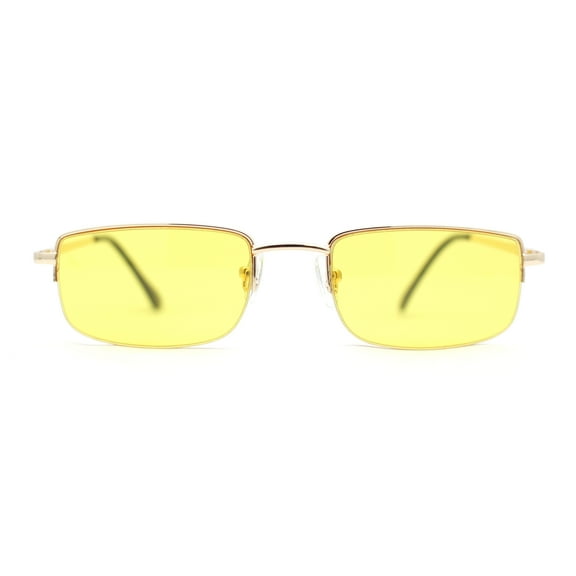 SA106 Mens Pop Color Lens Half Rim Narrow Rectangular 90s Dad Sunglasses Gold - Yellow