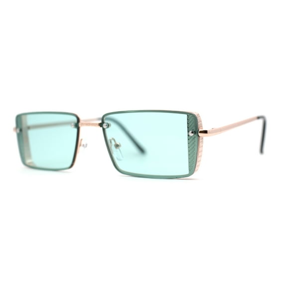 SA106 Mens Rimless Luxury Square Rectangle Ornate Metal Rim Sunglasses Gold Green