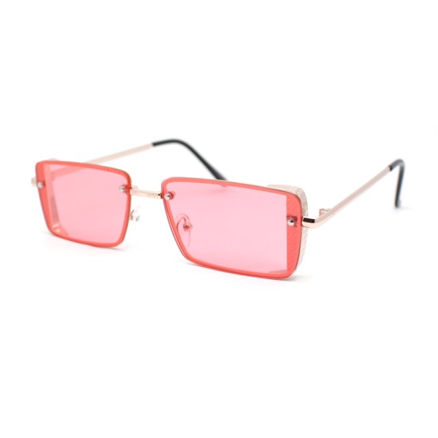 SA106 Mens Rimless Luxury Square Rectangle Ornate Metal Rim Sunglasses Gold - Pink