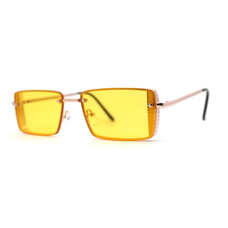 SA106 Mens Rimless Luxury Square Rectangle Ornate Metal Rim Sunglasses Gold Yellow