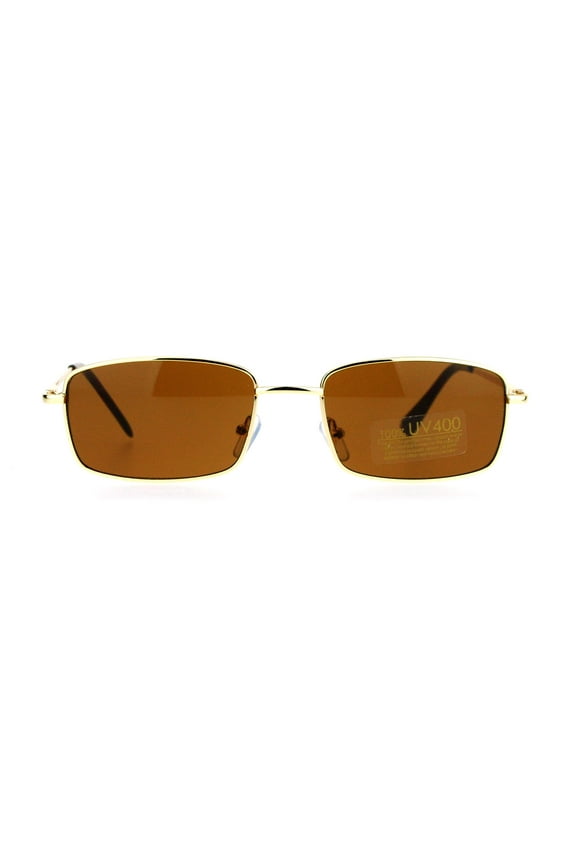 Mens Snug Minimal Narrow Rectangular Metal Rim Sunglasses Gold