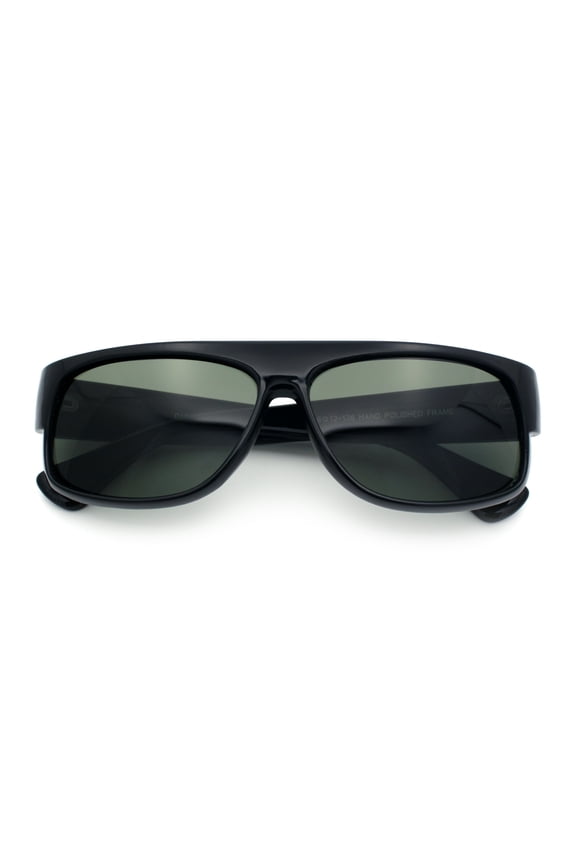 Mens Tempered Glass Lens 90s Mad Dog Flat Top Gangster Plastic Sunglasses Black - Green