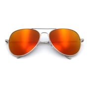 SA106 Color Mirror Mens Flat Lens Metal Aviator Sunglasses / Silver Frame - Orange Mirror Lens
