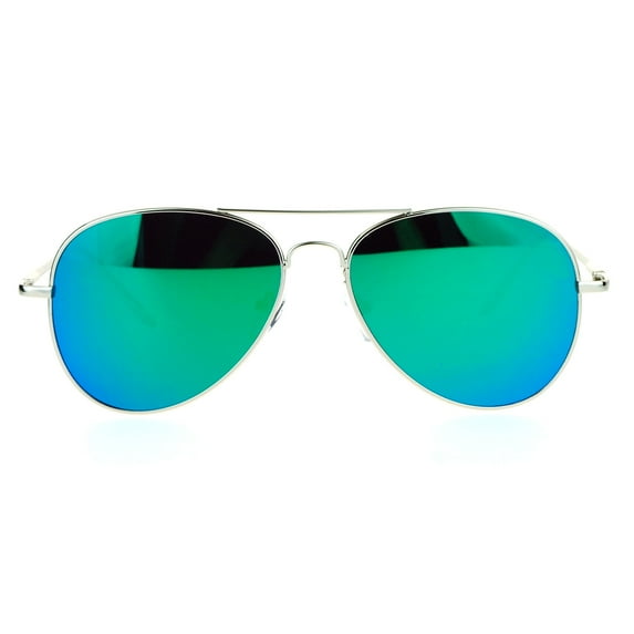 SA106 Mirrored Mirror Mens Flat Lens Pilots Metal Aviator Sunglasses Silver Green
