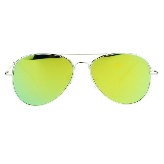 SA106 Mirrored Mirror Mens Flat Lens Pilots Metal Aviator Sunglasses Silver Yellow