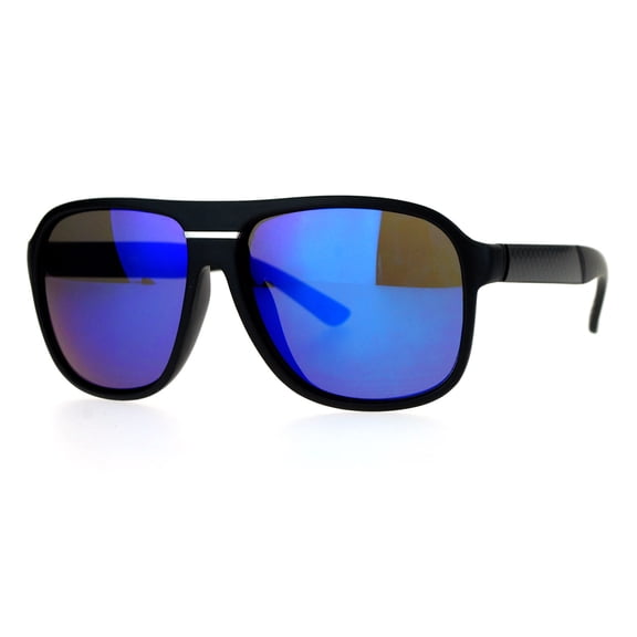 SA106 Mirrored Mirror Mens Luxury Racer Plastic Aviator Sunglasses Black Blue