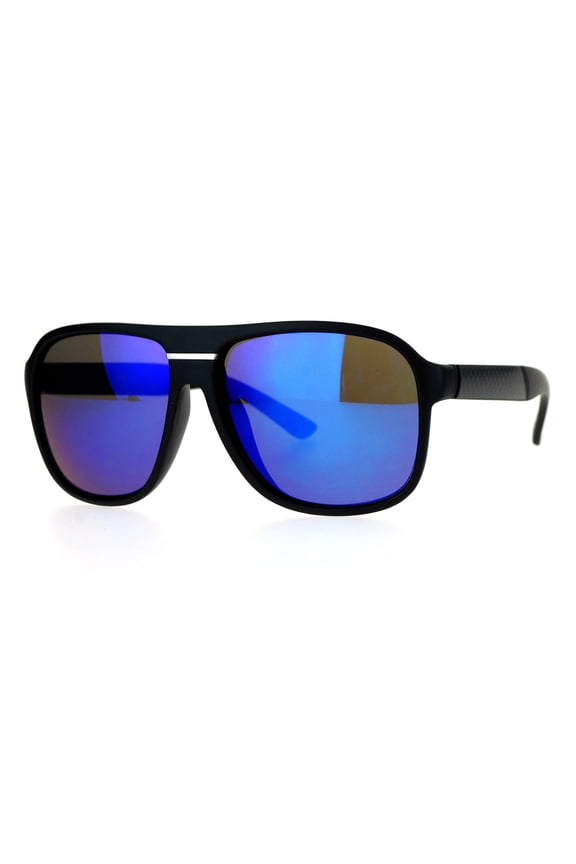 Mirrored Mirror Mens Luxury Racer Plastic Aviator Sunglasses Black Blue