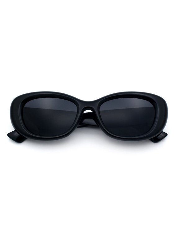 Mod Fashion Clout Chunky Beveled Retro Oval Rectangle Sunglasses - All Black