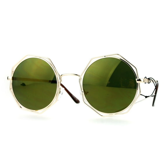 SA106 Octagonal Double Rim Circle Lens Womens Sunglasses Gold Gold