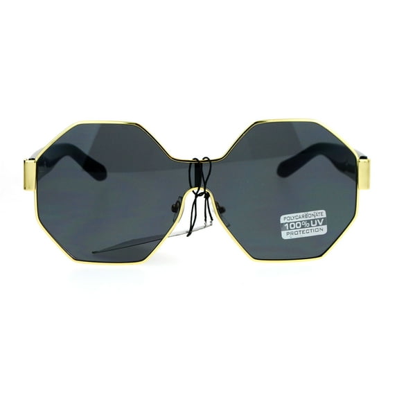 SA106 Octagonal Shield Robotic Large Futuristic Fashion Sunglasses Gold Black