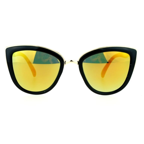SA106 Oversize Metal Brow Trim Cat Eye Sunglasses Black Orange
