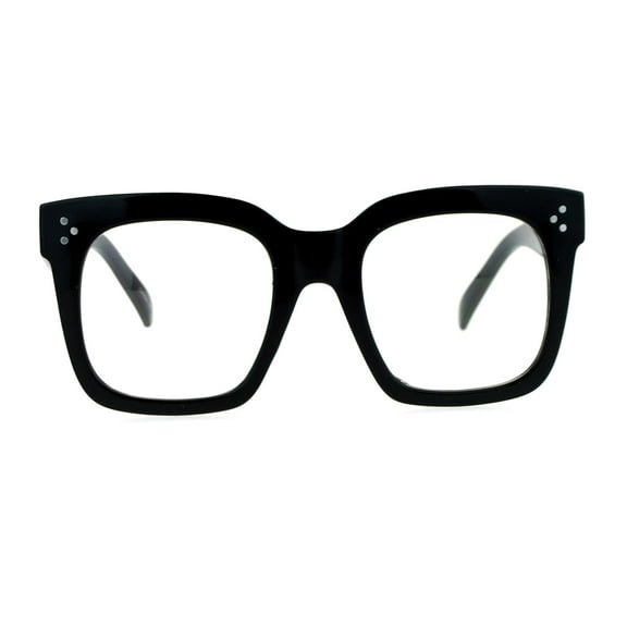 SA106 Oversize Thick Plastic Nerd Rectangular Horn Rim Horned Clear Lens Glasses Shinny Black