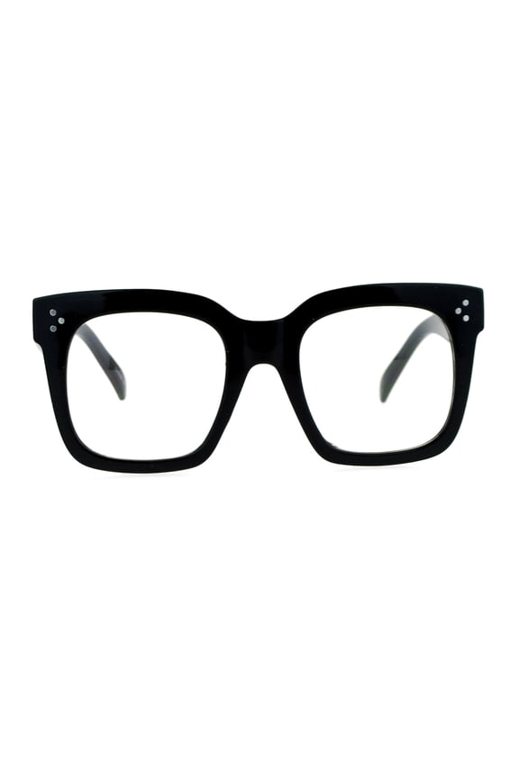 Oversize Thick Plastic Nerd Rectangular Horn Rim Horned Clear Lens Glasses Shinny Black
