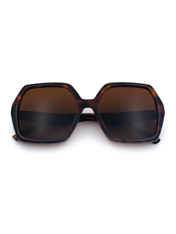 Oversized Octagonal Geometric Mod Square Chic Sunglasses / Tortoise - Brown