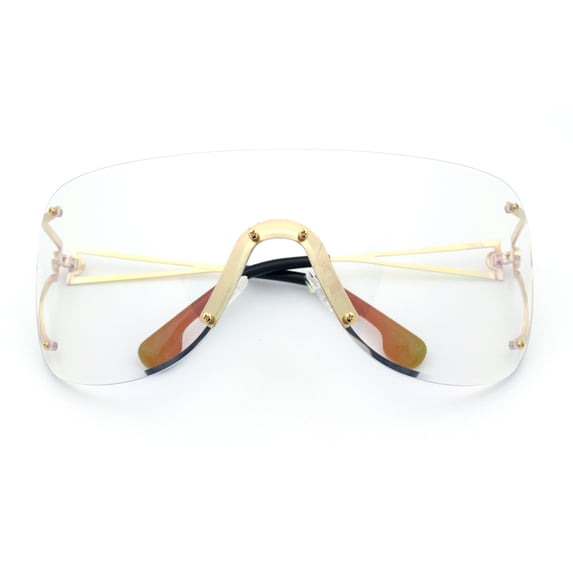 SA106 Oversized Rimless Shield Visor Wrap Around Sunglasses / Gold - Clear Mirror
