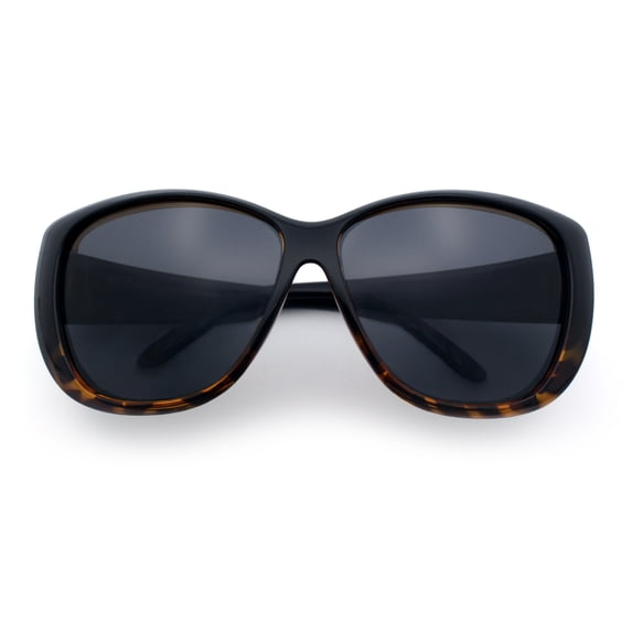 SA106 Polarized 55mm Fit Over OTG Butterfly Oversized Diva Sunglasses Black Tortoise Frame - Black Lens