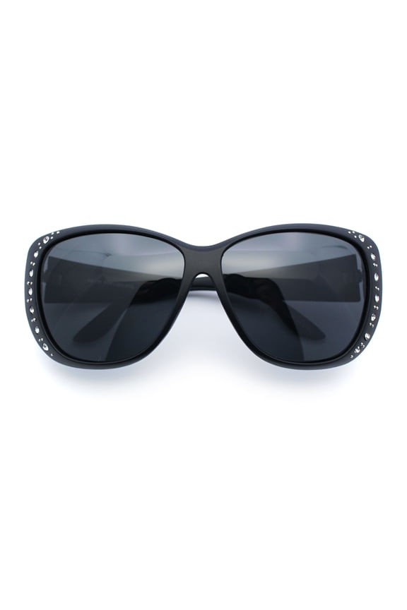 Polarized 55mm Fit Over OTG Butterfly Rhinestone Diva Sunglasses Matte Black