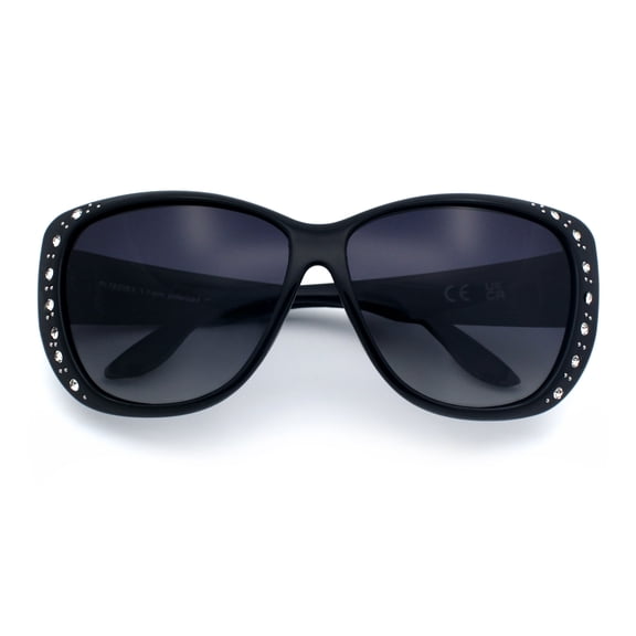 SA106 Polarized 55mm Fit Over OTG Butterfly Rhinestone Diva Sunglasses Shiny Black Frame - Smoke Lens