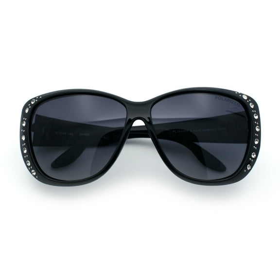 SA106 Polarized 55mm Fit Over OTG Butterfly Rhinestone Diva Sunglasses Shiny Black