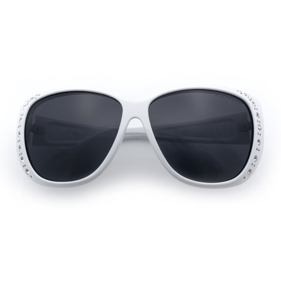 SA106 Polarized 55mm Fit Over OTG Butterfly Rhinestone Diva Sunglasses White Frame - Solid Black Lens