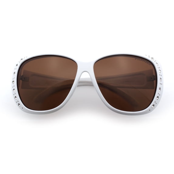 SA106 Polarized 55mm Fit Over OTG Butterfly Rhinestone Diva Sunglasses White Frame - Solid Brown Lens