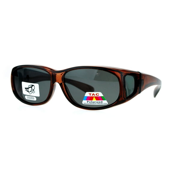 SA106 Polarized 55mm Fit Over OTG Oval Rectangular Sunglasses Brown Black