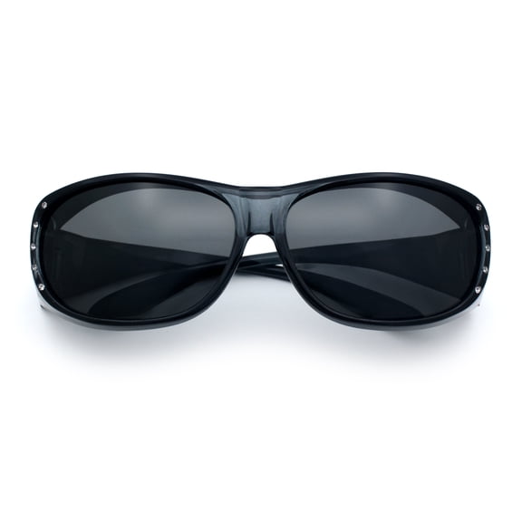 SA106 Polarized Antiglare 63mm Fit Over Rhinestone Womens Sunglasses / Grey Frame - Black Lens