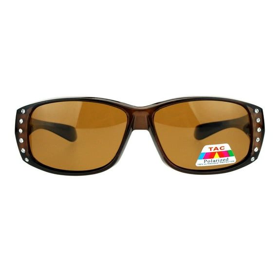 SA106 Polarized Glare Free Rhinestone Womens Fitover OTG 57mm Sunglasses Brown