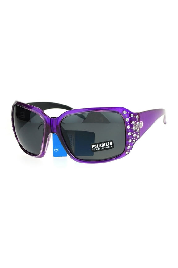 Polarized Lens Oversize Rhinestone Bling Iced Out Womens Sunglasses Purple