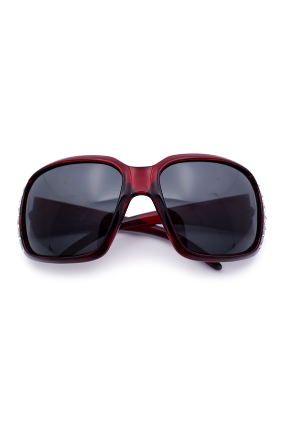 Polarized Lens Oversize Rhinestone Bling Iced Out Womens Sunglasses [Burgundy]