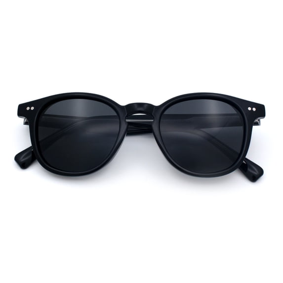 SA106 Polarized TAC Lens Retro Hipster Thin Keyhole Round Horn Rim Sunglasses / All Black